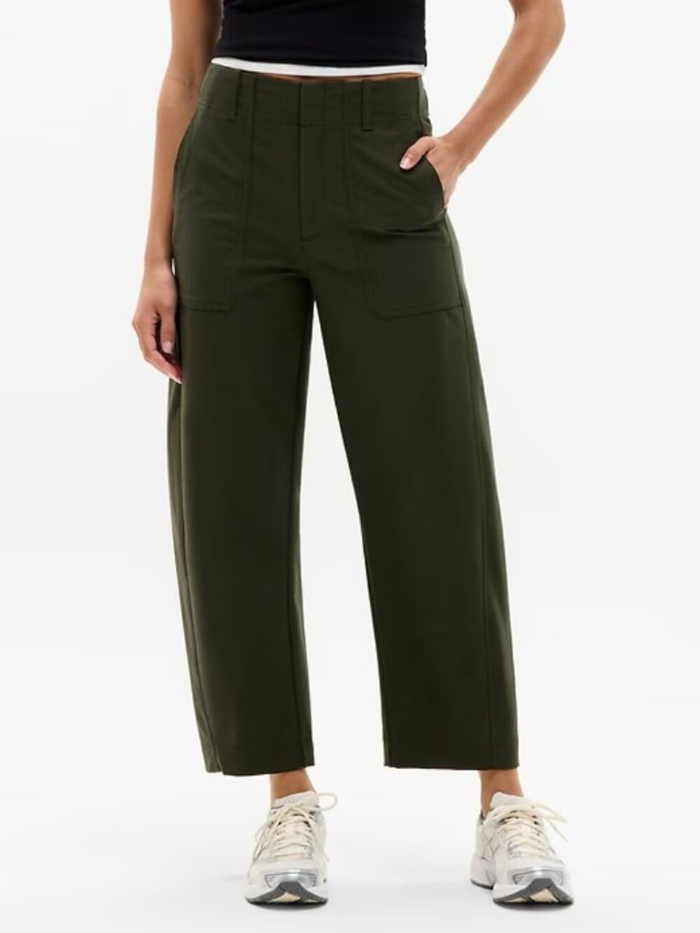 New Athleta 8 Skyline High Rise Barrel Leg Pant Aspen Olive Green Size 8 Regular - Picture 2 of 6
